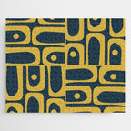 Mid Century Modern Abstract Light Mustard and Dark Navy Blue Piquet Multi Pattern Jigsaw Puzzle Gallery Image 1