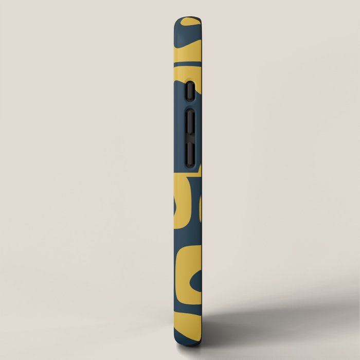 Mid Century Modern Abstract Light Mustard and Dark Navy Blue Piquet Multi Pattern iPhone Case Gallery Image 2