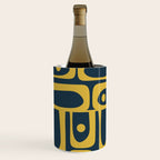 Mid Century Modern Abstract Light Mustard and Dark Navy Blue Piquet Multi Pattern Wine Chiller Gallery Image 2