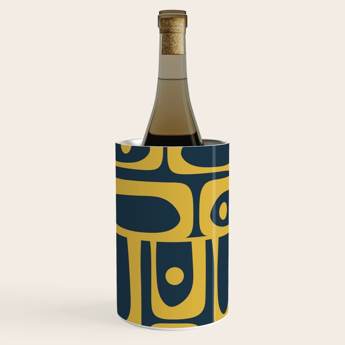 Mid Century Modern Abstract Light Mustard and Dark Navy Blue Piquet Multi Pattern Wine Chiller Gallery Image 2