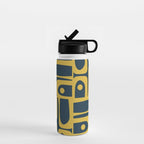 Mid Century Modern Abstract Light Mustard and Dark Navy Blue Piquet Multi Pattern Water Bottle Gallery Image 1