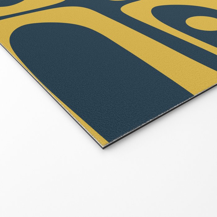 Mid Century Modern Abstract Light Mustard and Dark Navy Blue Piquet Multi Pattern Welcome Mat Gallery Image 2