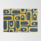 Mid Century Modern Abstract Light Mustard and Dark Navy Blue Piquet Multi Pattern Rug Gallery Image 2