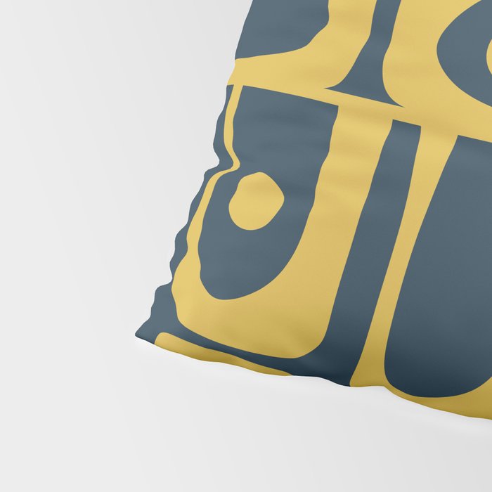 Mid Century Modern Abstract Light Mustard and Dark Navy Blue Piquet Multi Pattern Pillow Sham Gallery Image 4