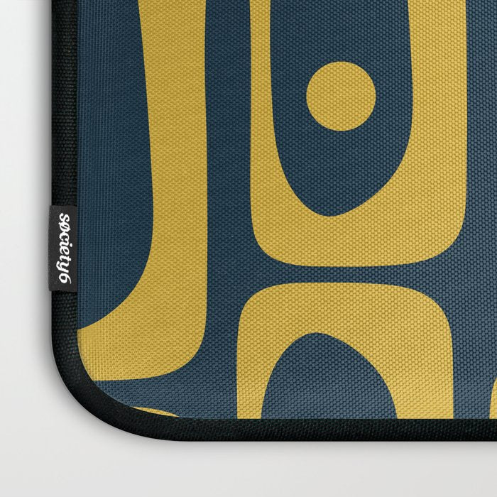 Mid Century Modern Abstract Light Mustard and Dark Navy Blue Piquet Multi Pattern Laptop Sleeve Gallery Image 3