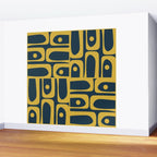 Mid Century Modern Abstract Light Mustard and Dark Navy Blue Piquet Multi Pattern Wall Mural Gallery Image 2