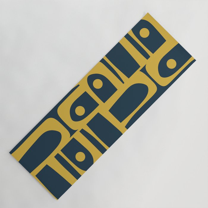Mid Century Modern Abstract Light Mustard and Dark Navy Blue Piquet Multi Pattern Yoga Mat Gallery Image 1