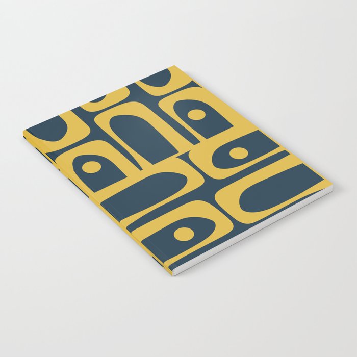 Mid Century Modern Abstract Light Mustard and Dark Navy Blue Piquet Multi Pattern Notebook Gallery Image 1
