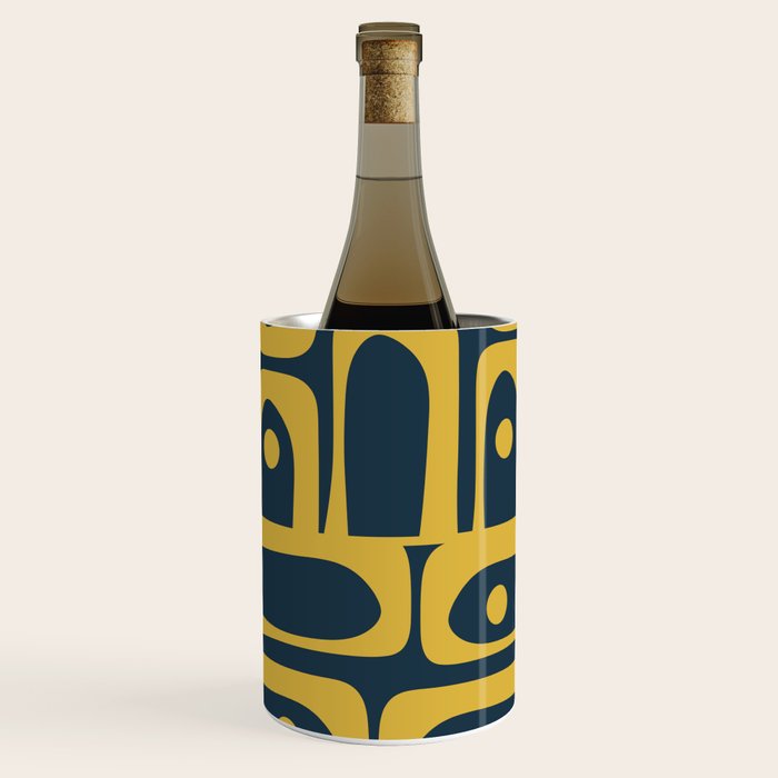 Mid Century Modern Abstract Light Mustard and Dark Navy Blue Piquet Multi Pattern Wine Chiller Gallery Image 3