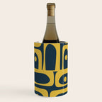 Mid Century Modern Abstract Light Mustard and Dark Navy Blue Piquet Multi Pattern Wine Chiller Gallery Image 3