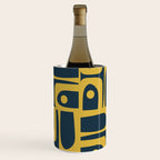Mid Century Modern Abstract Light Mustard and Dark Navy Blue Piquet Multi Pattern Wine Chiller Gallery Image 1