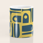 Mid Century Modern Abstract Light Mustard and Dark Navy Blue Piquet Multi Pattern Coffee Mug Gallery Image 4