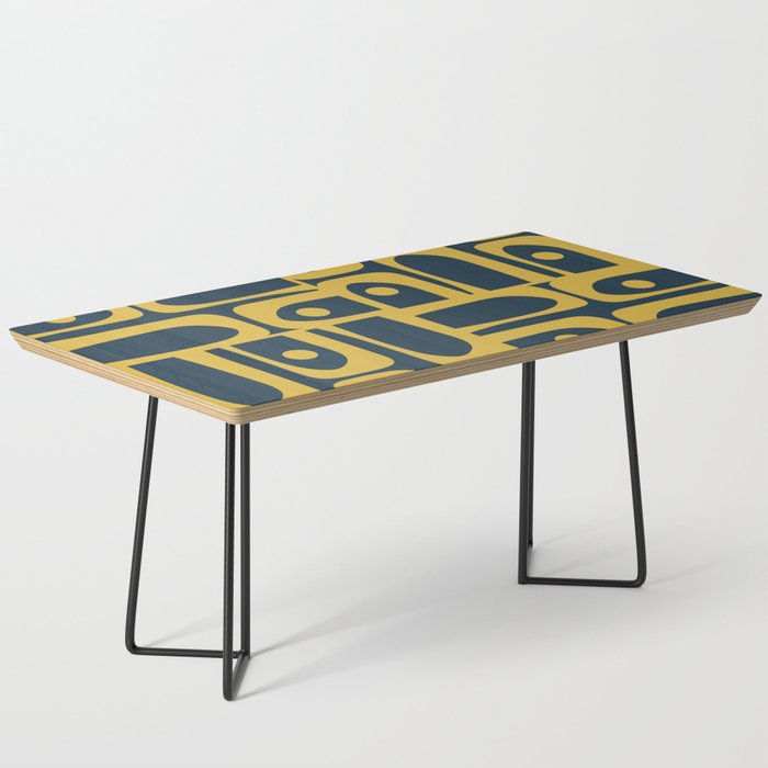 Mid Century Modern Abstract Light Mustard and Dark Navy Blue Piquet Multi Pattern Coffee Table Gallery Image 1