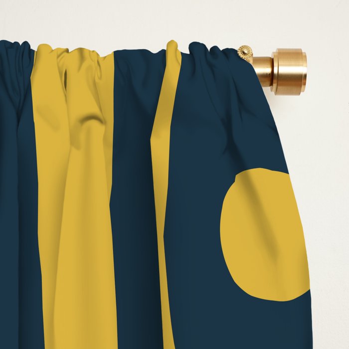 Mid Century Modern Abstract Light Mustard and Dark Navy Blue Piquet Multi Pattern Window Curtain Gallery Image 2