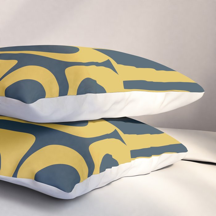 Mid Century Modern Abstract Light Mustard and Dark Navy Blue Piquet Multi Pattern Pillow Sham Gallery Image 3