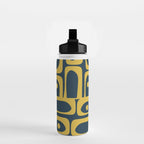 Mid Century Modern Abstract Light Mustard and Dark Navy Blue Piquet Multi Pattern Water Bottle Gallery Image 2