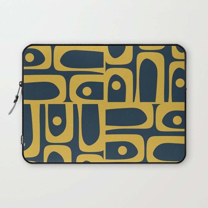 Mid Century Modern Abstract Light Mustard and Dark Navy Blue Piquet Multi Pattern Laptop Sleeve Gallery Image 1