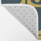 Mid Century Modern Abstract Light Mustard and Dark Navy Blue Piquet Multi Pattern Bath Mat Gallery Image 2
