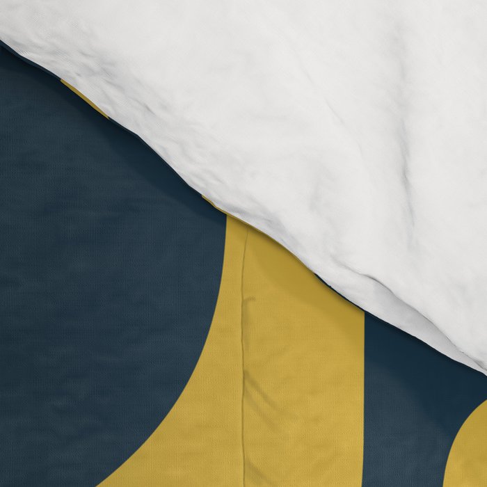 Mid Century Modern Abstract Light Mustard and Dark Navy Blue Piquet Multi Pattern Comforter Gallery Image 4