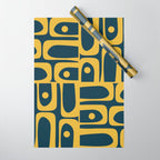 Mid Century Modern Abstract Light Mustard and Dark Navy Blue Piquet Multi Pattern Wrapping Paper Gallery Image 1
