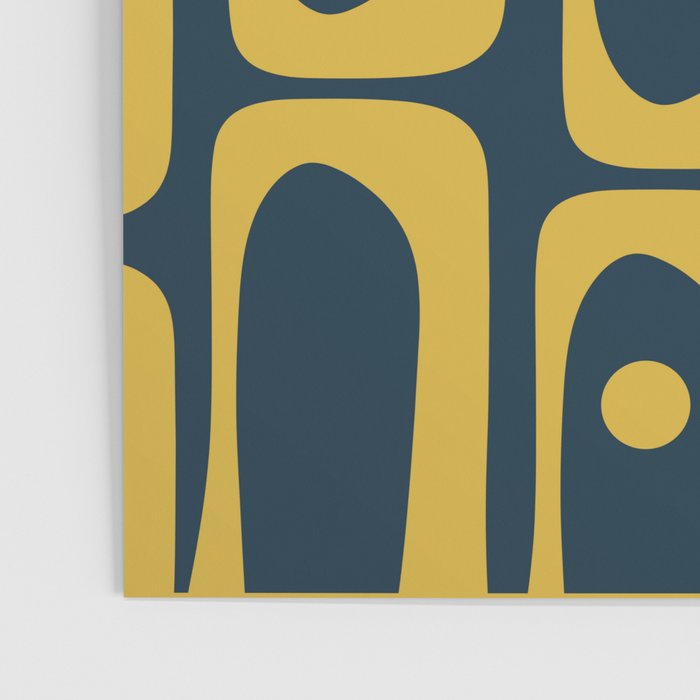 Mid Century Modern Abstract Light Mustard and Dark Navy Blue Piquet Multi Pattern Poster Gallery Image 3