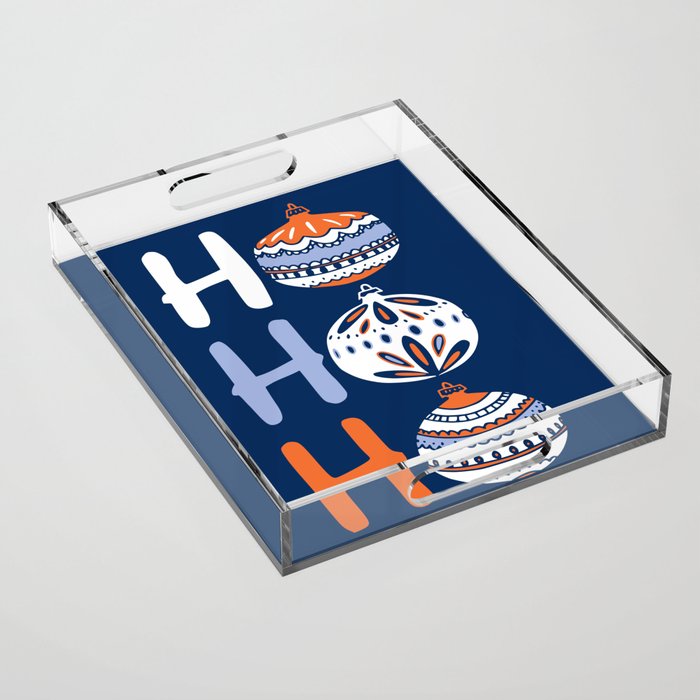 HoHoHo Cheerful little Christmas Illustration blue Acrylic Tray Gallery Image 1