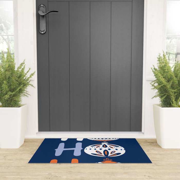 HoHoHo Cheerful little Christmas Illustration blue Welcome Mat Gallery Image 3