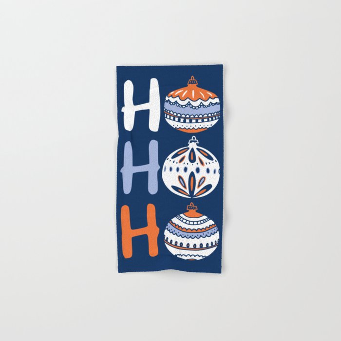HoHoHo Cheerful little Christmas Illustration blue Bath Towel Gallery Image 1