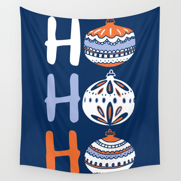 HoHoHo Cheerful little Christmas Illustration blue Wall Tapestry Gallery Image 1