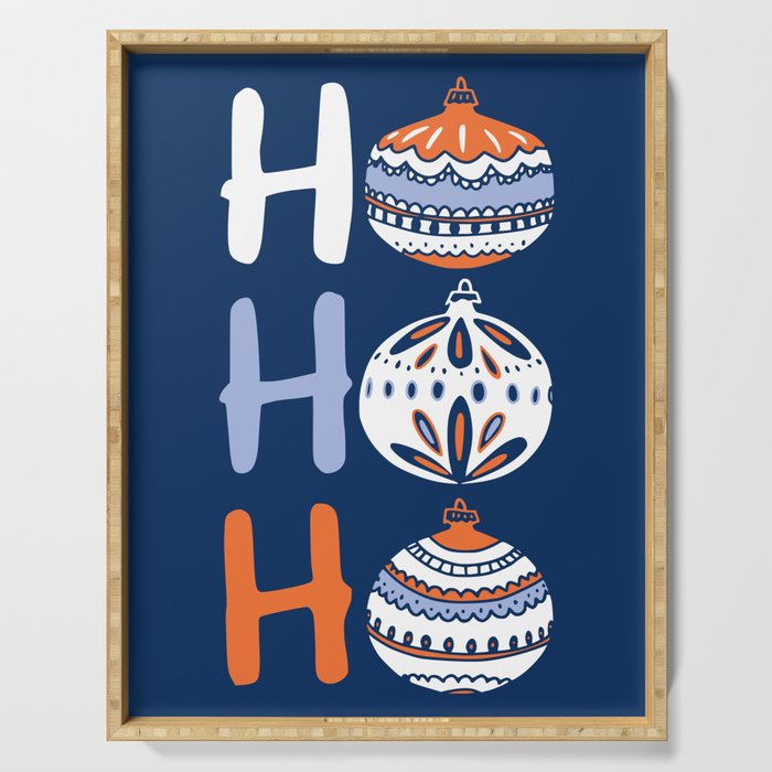 HoHoHo Cheerful little Christmas Illustration blue Serving Tray Gallery Image 1