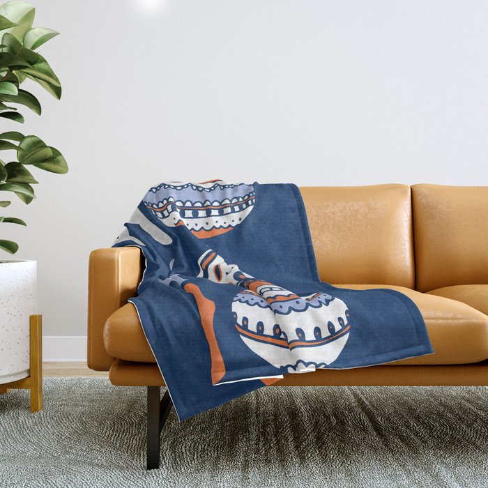 HoHoHo Cheerful little Christmas Illustration blue Throw Blanket Gallery Image 1