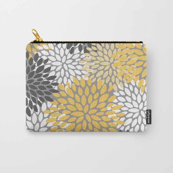 Modern Flowers Print, Yellow, White and Charcoal Grey Carry All Pouch Gallery Image 1