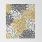 Modern Flowers Print, Yellow, White and Charcoal Grey Throw Blanket Gallery Image 2