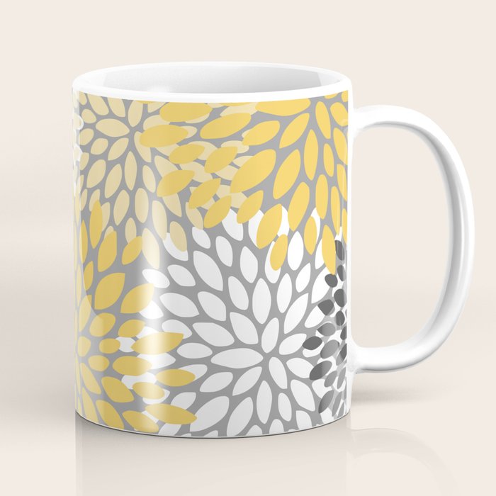 Modern Flowers Print, Yellow, White and Charcoal Grey Coffee Mug Gallery Image 1