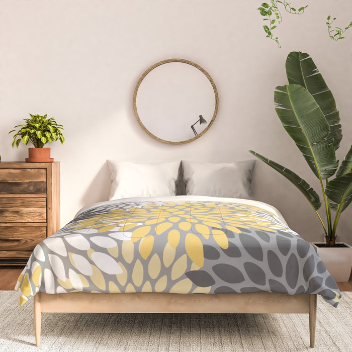 Modern Flowers Print, Yellow, White and Charcoal Grey Comforter Gallery Image 3