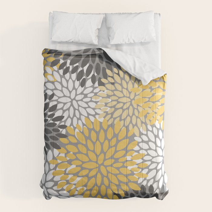 Modern Flowers Print, Yellow, White and Charcoal Grey Comforter Gallery Image 6