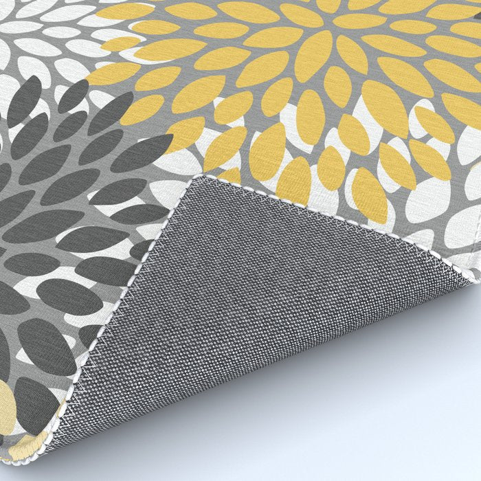 Modern Flowers Print, Yellow, White and Charcoal Grey Rug Gallery Image 4
