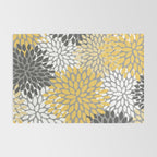 Modern Flowers Print, Yellow, White and Charcoal Grey Rug Gallery Image 2