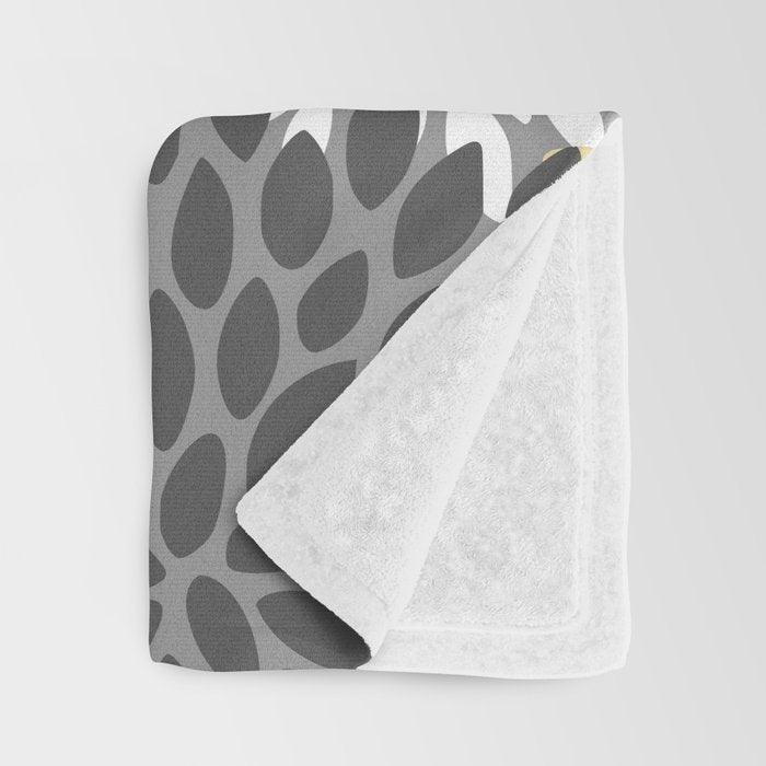 Modern Flowers Print, Yellow, White and Charcoal Grey Throw Blanket Gallery Image 3
