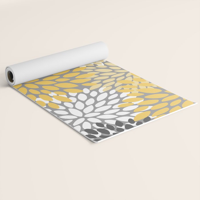 Modern Flowers Print, Yellow, White and Charcoal Grey Yoga Mat Gallery Image 2