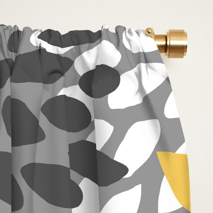 Modern Flowers Print, Yellow, White and Charcoal Grey Window Curtain Gallery Image 2