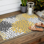 Modern Flowers Print, Yellow, White and Charcoal Grey Outdoor Rug Gallery Image 2