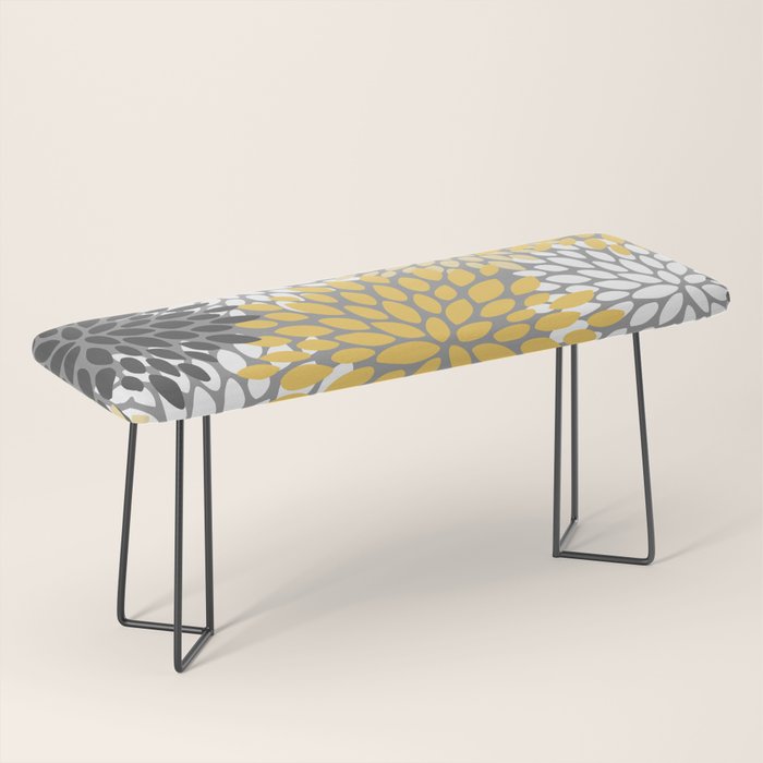 Modern Flowers Print, Yellow, White and Charcoal Grey Bench Gallery Image 1