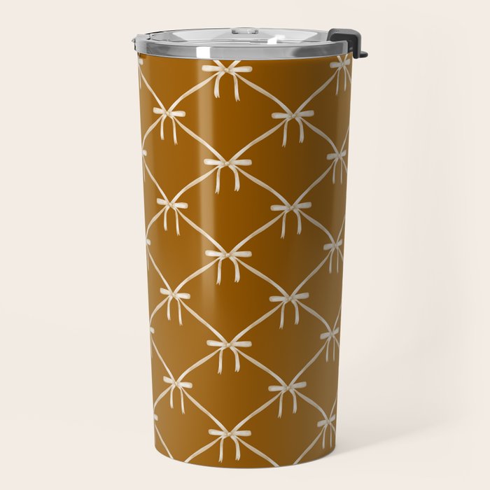 Bows & Ribbons Pattern XVII Burnt Ochre Travel Mug Gallery Image 2