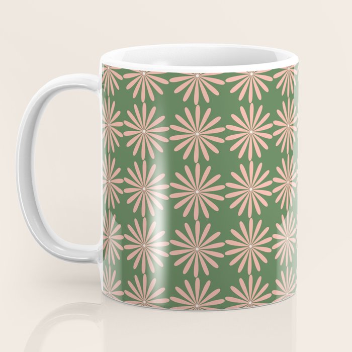 Multi Daisy Retro Pattern in Blush Pink and Green Coffee Mug Gallery Image 3
