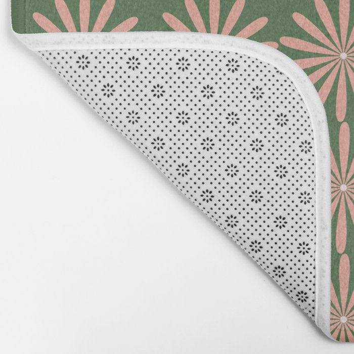 Multi Daisy Retro Pattern in Blush Pink and Green Bath Mat Gallery Image 2
