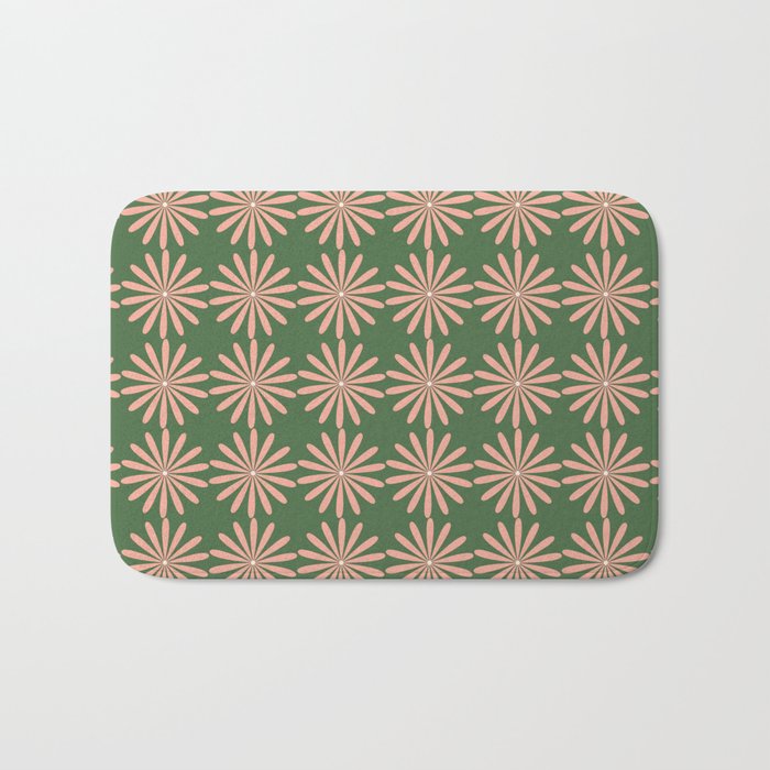 Multi Daisy Retro Pattern in Blush Pink and Green Bath Mat Gallery Image 1
