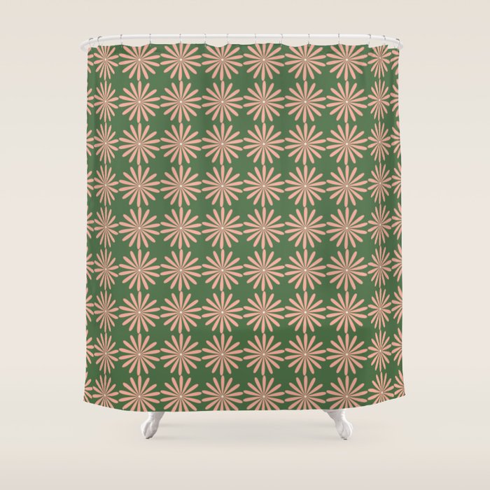 Multi Daisy Retro Pattern in Blush Pink and Green Shower Curtain Gallery Image 1