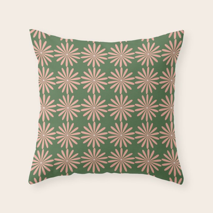 Multi Daisy Retro Pattern in Blush Pink and Green Throw Pillow Gallery Image 6