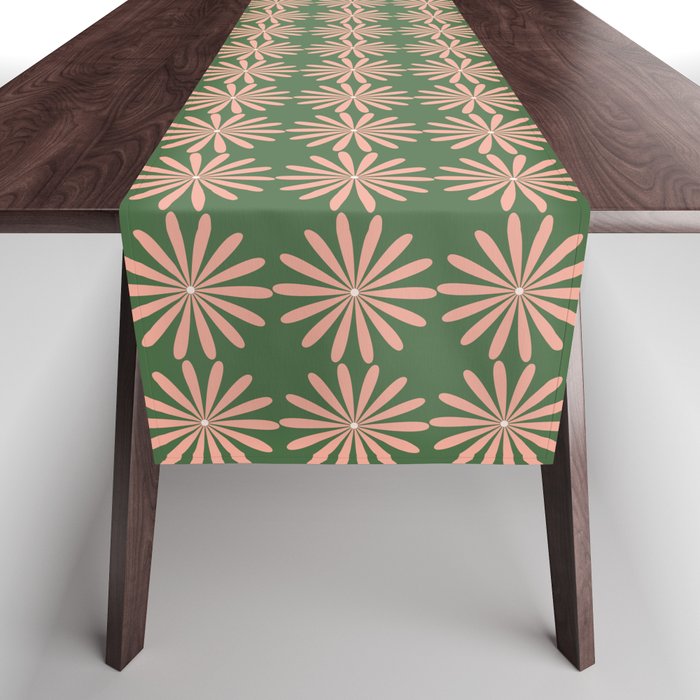 Multi Daisy Retro Pattern in Blush Pink and Green Table Runner Gallery Image 1